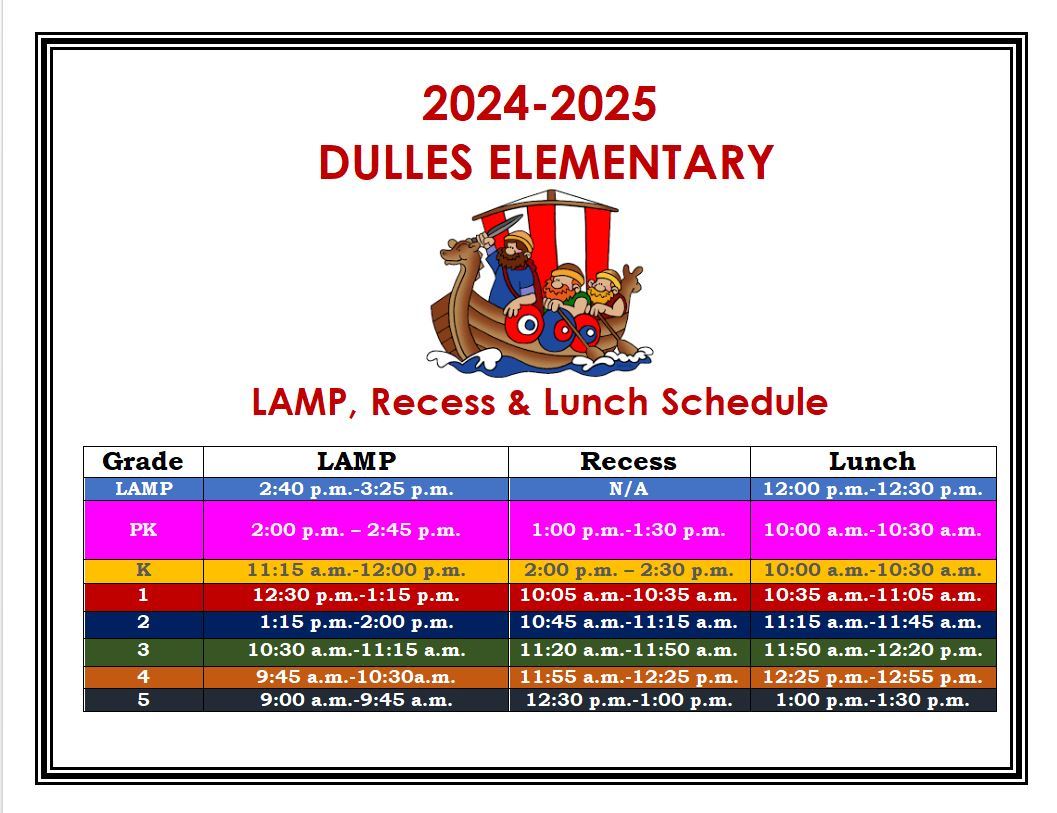  LAMP, Recess & Lunch Schedule
